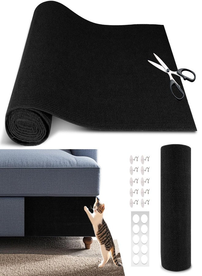 WAWINY Cat Scratch Furniture Protector, 39.4"x15.8" Self Adhesive Cat Scratch Mat Pad,Cut to Fit DIY Replacement Carpet for Tree,Wall,Bed,Door, Couch Protector (Black) - Image 1